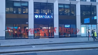 London Barclays cordoned off after being graffiti spray-painted