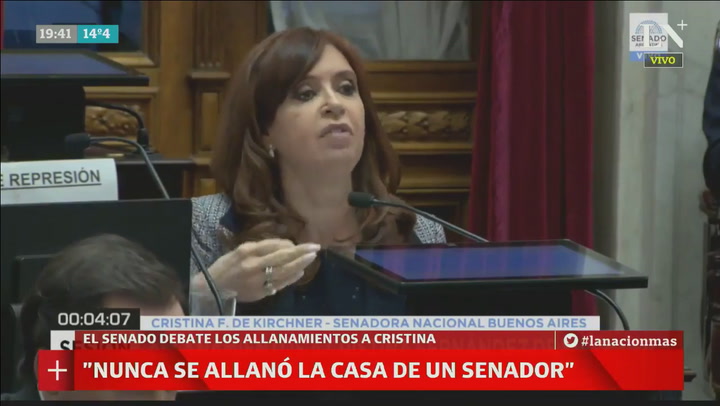 Cristina Kirchner: 'Voy a ser la primera senadora allanada'