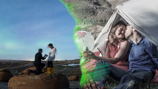 Timelapse captures proposal with auroras as the backdrop