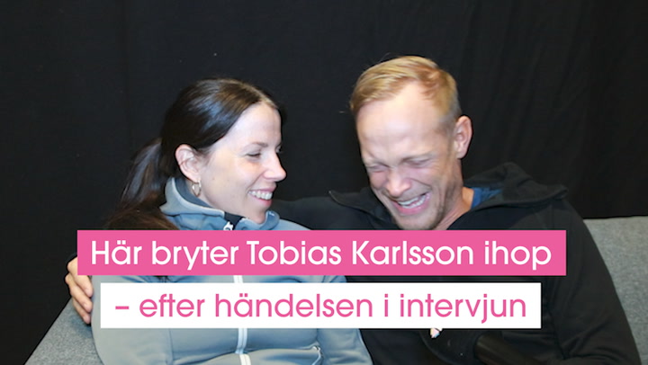 Tobias Karlsson bryter ihop efter händelsen i intervjun