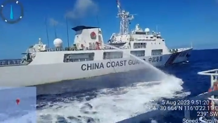 Chinese coast guard appears to fire water cannon at Philippines’ ship ...