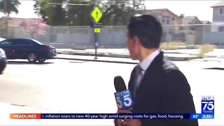 TV news story on 'dangerous' intersection interrupted by car crash