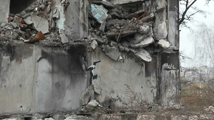 New Banksy artwork appears on side of shelled building close to Kyiv