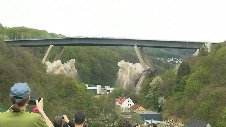 Moment 453m-long German motorway bridge is demolished
