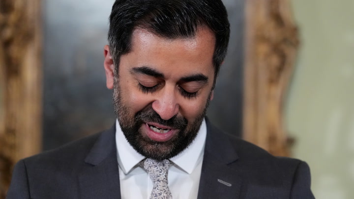Humza Yousaf fights back tears as he announces SNP resignation
