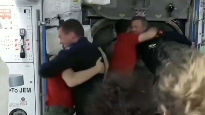 Astronauts hug Axiom Mission 3 team as they arrive on International Space Station