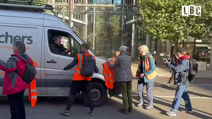 Just Stop Oil: Van drives through eco-protesters blocking London road