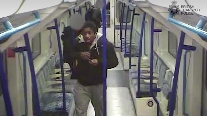 Man runs through tube waving 'Rambo'  machete after stabbing 16-year-old boy, CCTV shows