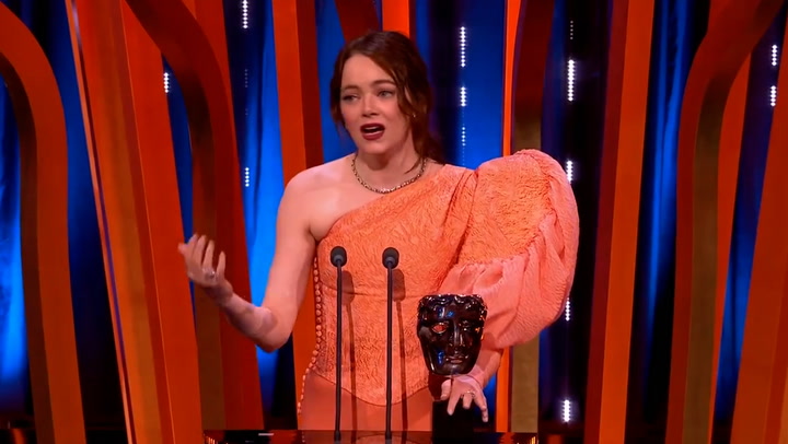 Baftas: Emma Stone says she's thankful for 'punching baby' line in Poor Things