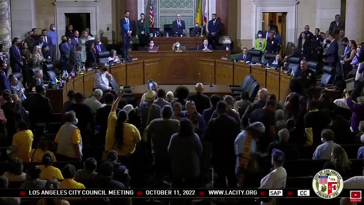 Chaotic scenes as LA council meeting overrun amid fury over disgraced ex-leader's racist comments