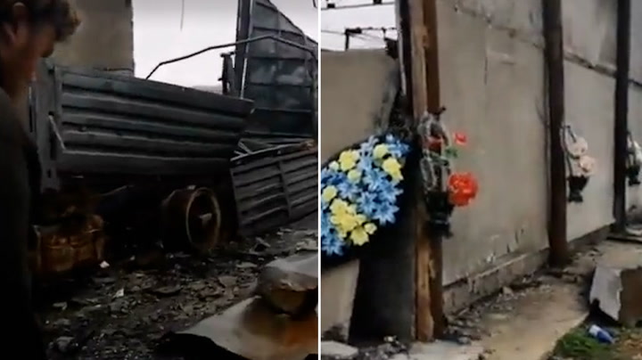 Ukraine troops show blown-up hangar ‘turned into mass grave’ for Russian soldiers