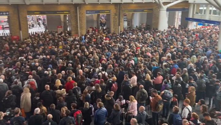 People crammed in London King’s Cross as station forced to close for Storm Babet