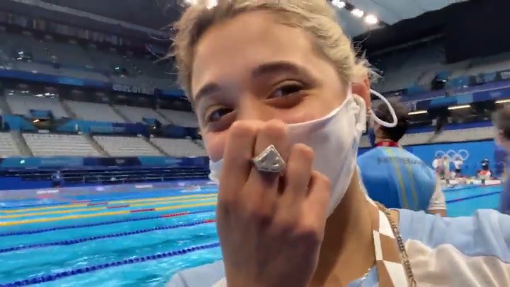 La emoción de Delfi Pignatiello desde el natatorio olímpico: “Así estoy con todo”