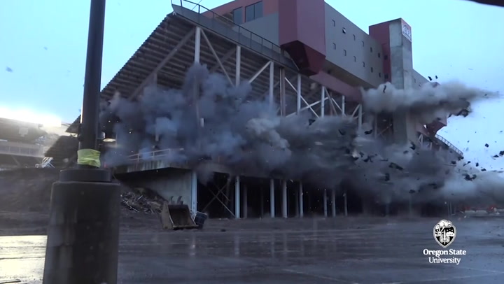 Oregon State University stadium implodes as part of $153M renovation