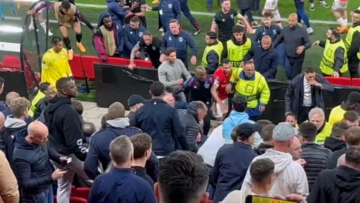 Moment Angelo Ogbonna attempts to stop AZ Alkmaar fans invading West Ham family section