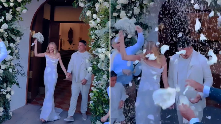 Brazil legend Ronaldo and partner Celina Locks showered with flower petals at Ibiza wedding