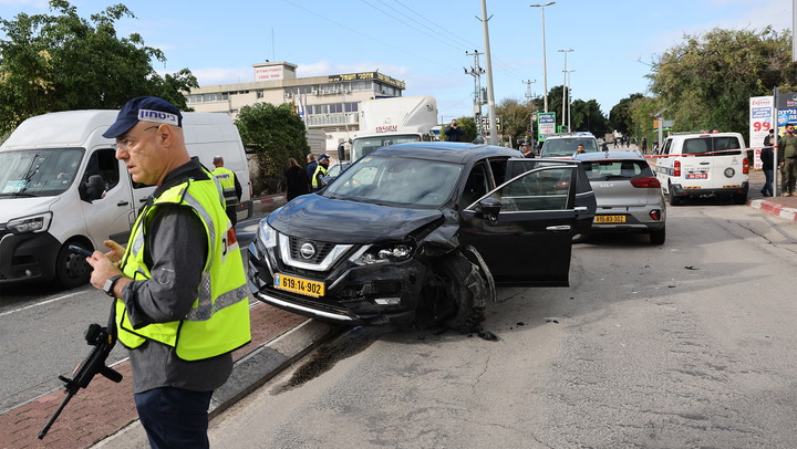 Israeli emergency services attend scene after suspected ramming attack in Raanana