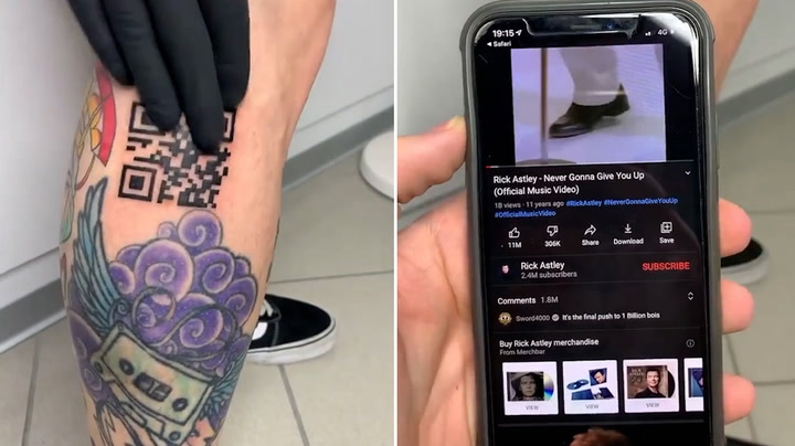 Man gets QR tattoo which links to Rick Astley's Never Gonna Give You Up
