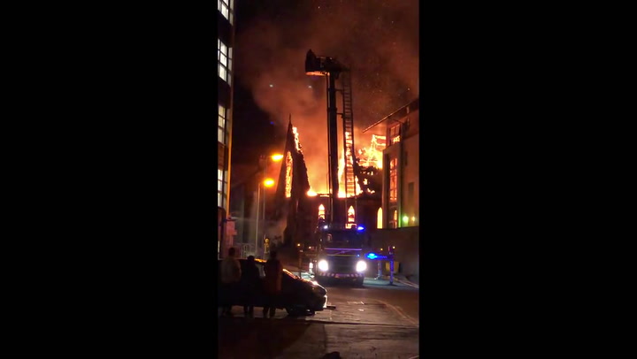 Historic Glasgow church engulfed in flames after roof collapses