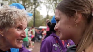 Moment oldest and youngest London Marathon runners meet on finish line