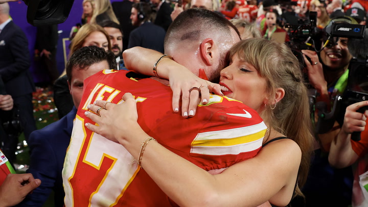 NFL mics capture Travis Kelce’s sweet message to Taylor Swift after winning Super Bowl