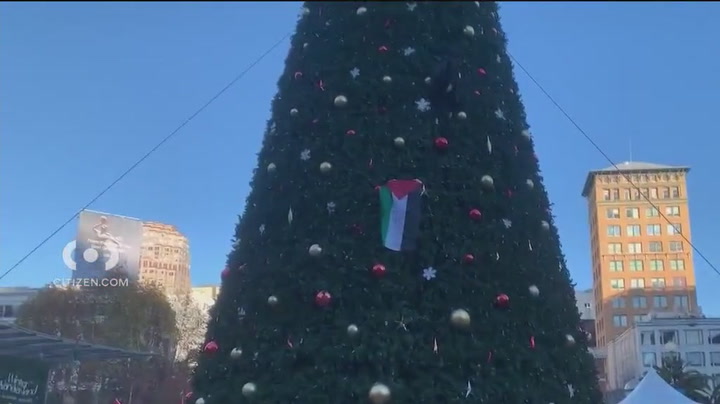 Video: Pro-Palestine protester climbs Union Square's Christmas tree