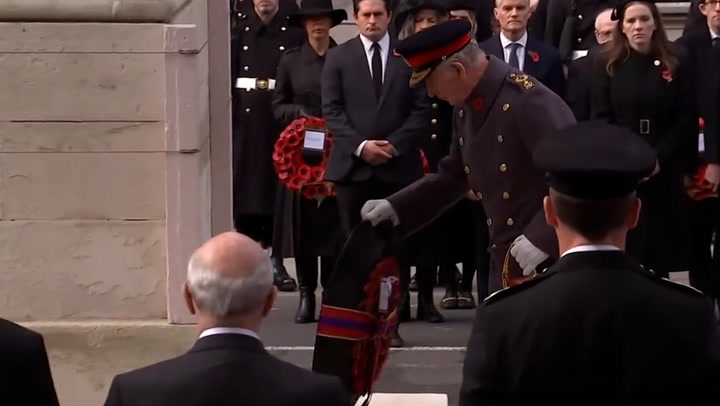 King Charles lays wreath at the Cenotaph in first Remembrance Sunday as monarch