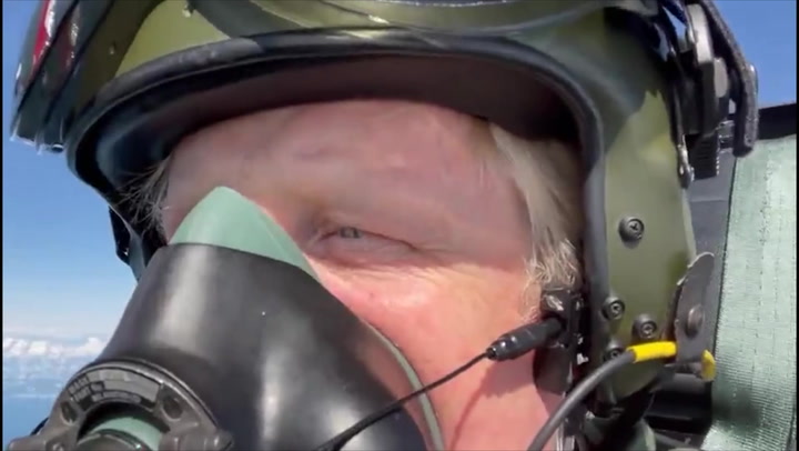 Boris Johnson pilots Typhoon fighter jet after visiting RAF base in Lincolnshire