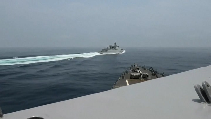 Taiwan Strait: Footage released of near miss between Chinese warship and US destroyer