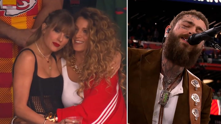 Taylor Swift and Blake Lively sing along to Post Malone's moving rendition of 'America the Beautiful'