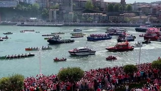 Athletic Bilbao: Thousands line river as team celebrate Copa del Rey