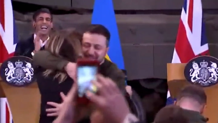 Zelensky hugs BBC Ukraine reporter during press conference