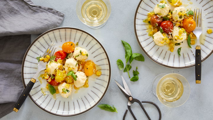 A Perfect Match: Gnudi with Tomato Confit & Corn with Petit Manseng