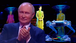 Putin attends Russian ceremony with robot dogs and holograms