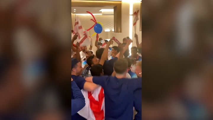 England team players receive welcome to basecamp at World Cup