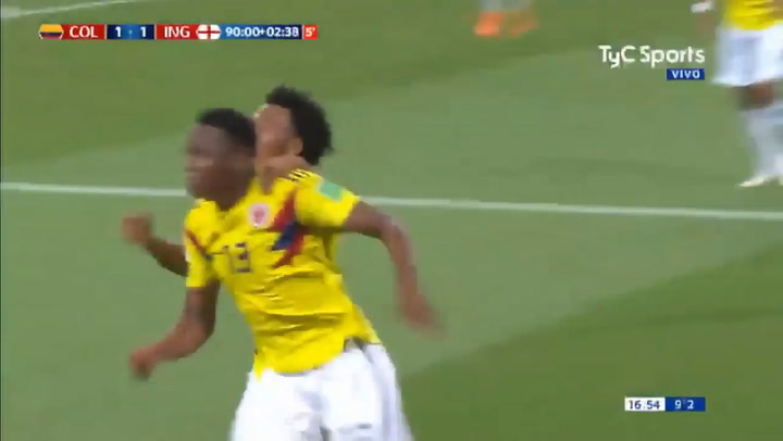 El gol de Mina que marcó el empate de Colombia ante Inglaterra - Fuente: TyC Sports