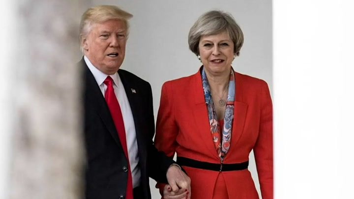 Theresa May on bizarre moment Donald Trump held her hand at Blenheim Palace