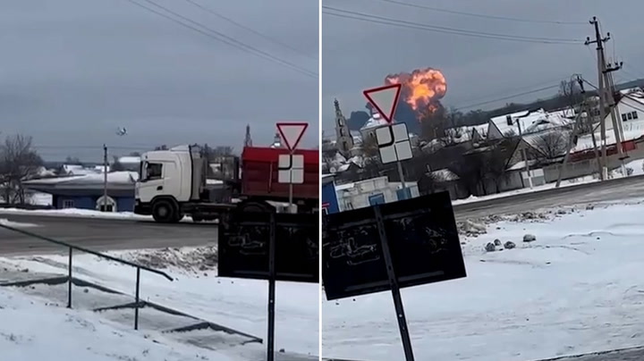 Moment Russian plane carrying Ukrainian prisoners of war appears to crash