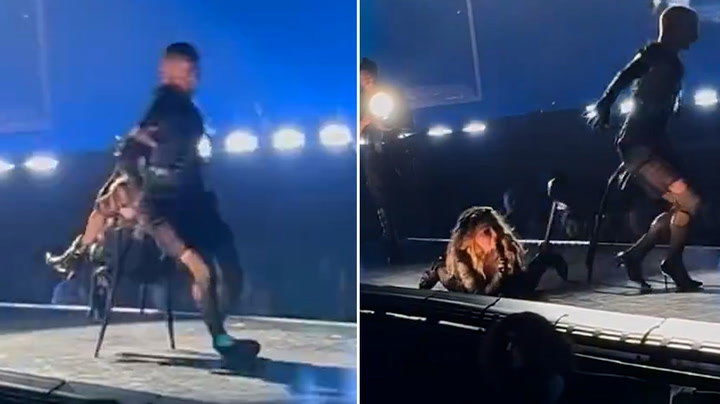 Madonna falls backwards off chair mid-song during Seattle concert