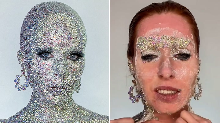 Make-up artist removes 13,000 rhinestones from body after creating Doja Cat inspired look