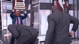 Shaq smashed with chair during Fall Guy segment on live TV
