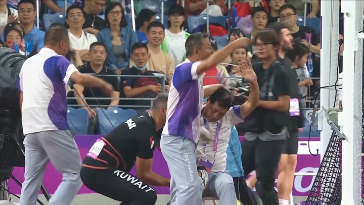 Asian Games official suffers horrific leg break after being hit during hammer throw