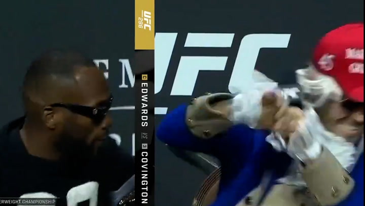 Leon Edwards throws bottle at Colby Covington after joke about murdered father