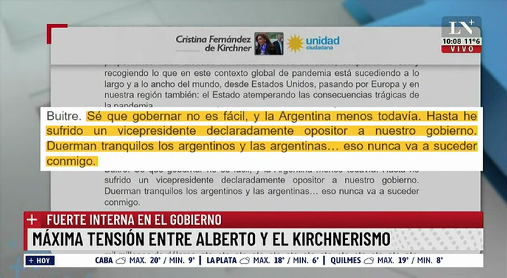 Luis Novaresio describió la actitud de Cristina Fernández de Kirchner