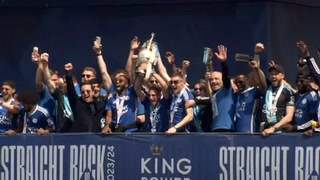 Leicester lift trophy as fans light streets up blue during  parade