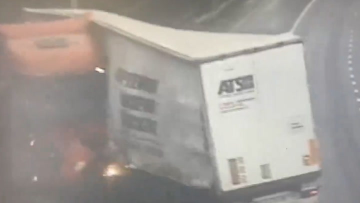 Tyre blowout sends lorry skidding across motorway