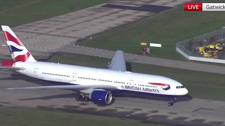 Boris Johnson's plane arrives at Gatwick amid Tory leadership race