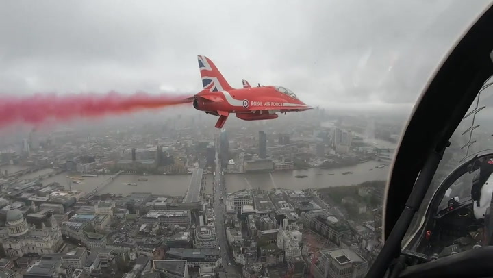View from inside the Red Arrows during Buckingham Palace coronation flypast