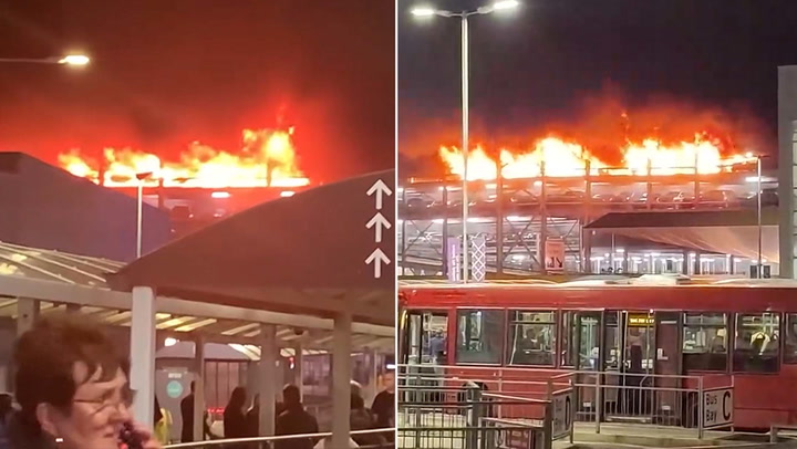 Fire engulfs Luton Airport car park as all flights suspended