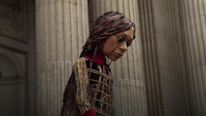 Giant refugee puppet Little Amal arrives at St Paul’s Cathedral